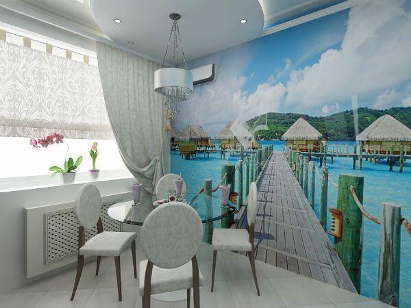 Фотообои моющиеся в интерьере кухни